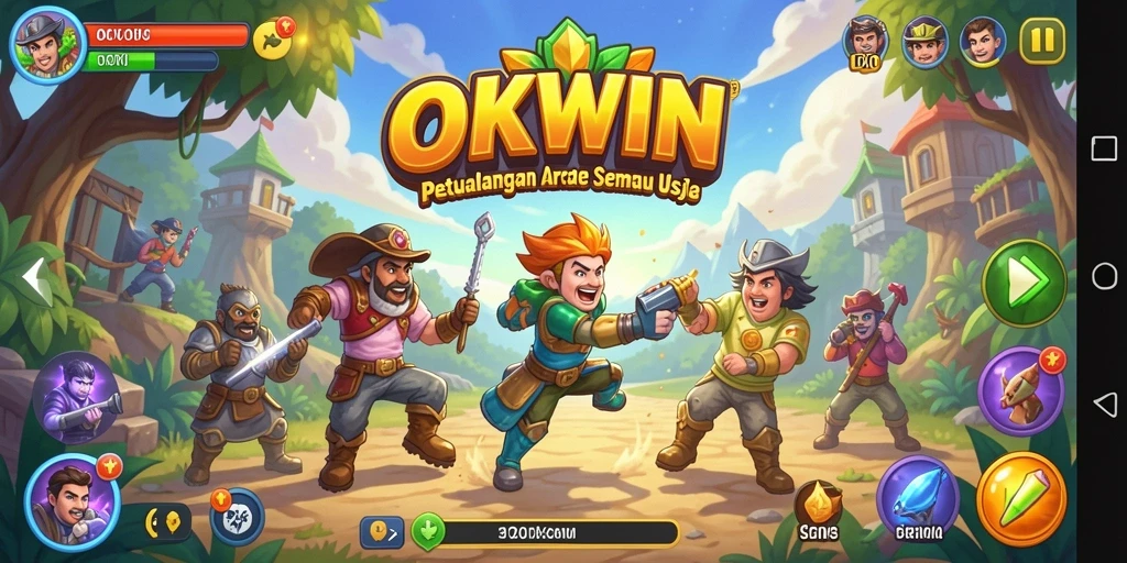 Tampilan gameplay seru dan menarik dari OKWIN dalam mode Arcade.