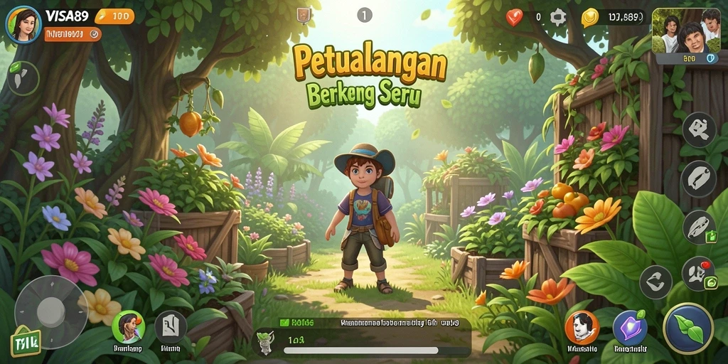 Gameplay seru bertani di VISA89, tampilkan ladang yang hijau dan subur.